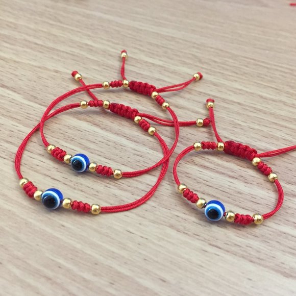 3 Pcs Baby & Child Red Bracelet Set Blue Evil Eye - Picture 5 of 5